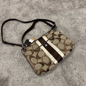 Vintage Coach Bag - Hampton Khaki Mahogany Signature Logo Stripe